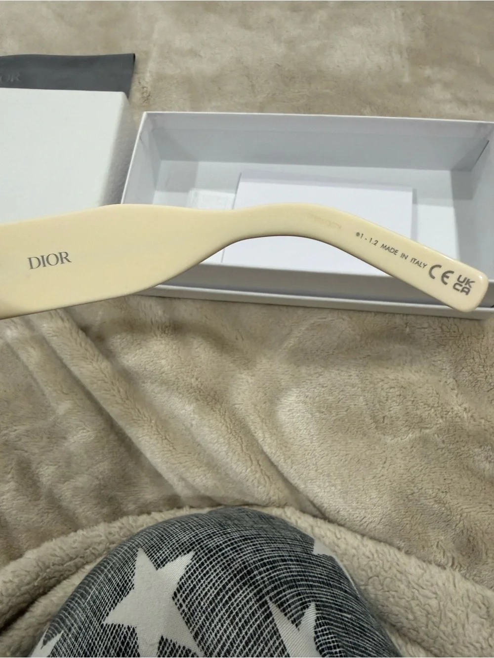 Dior Ivory Oval Sunglasses with Brown Lenses and Black Case